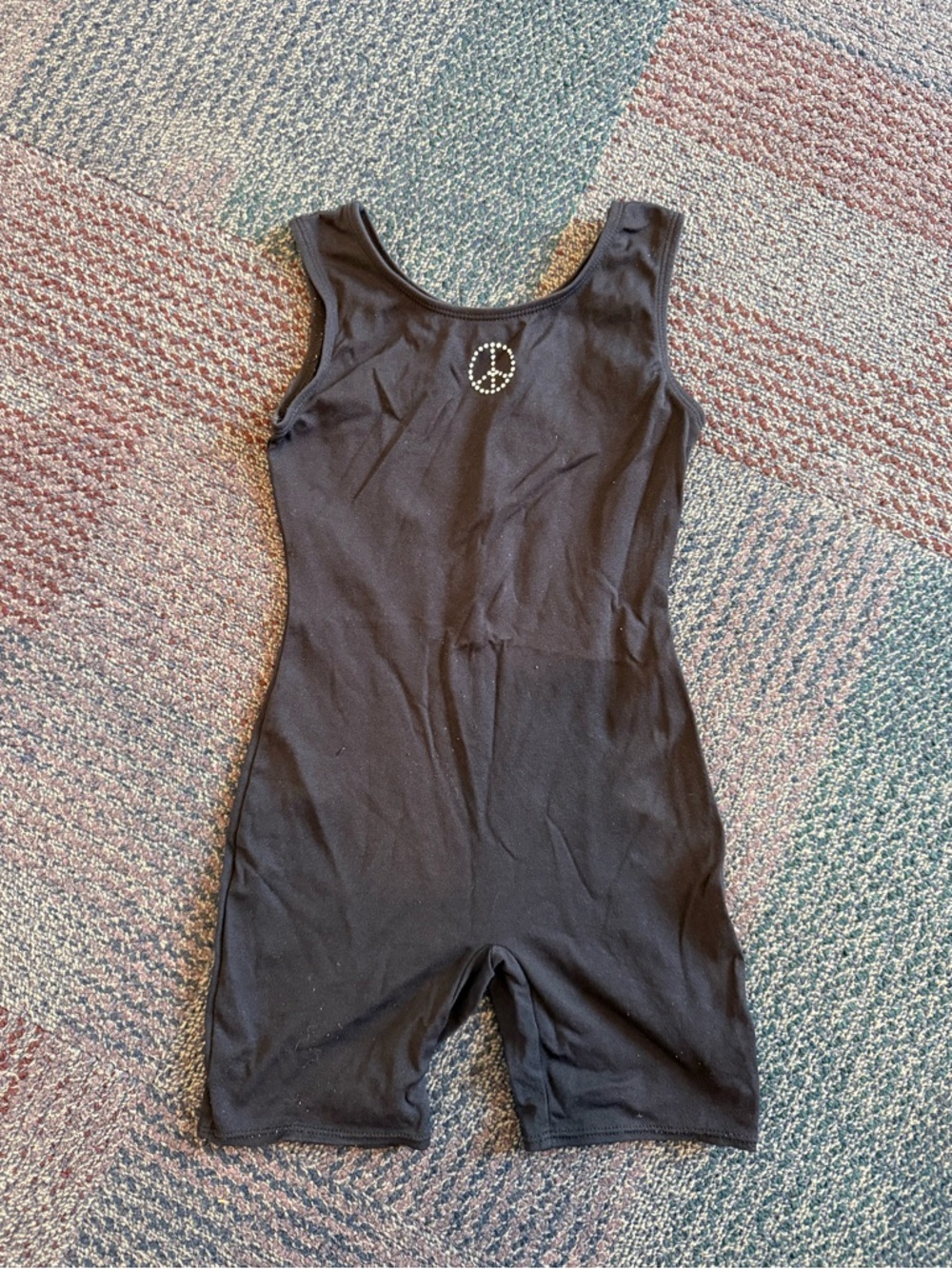 Kids gymnastics leotard/biketard, black tank medium